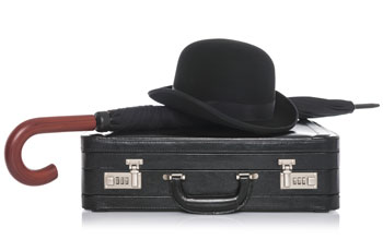 Businessman hat, umbrella & briefcase