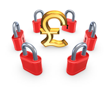 Pound icon surrounded by padlocks